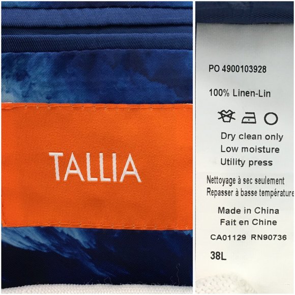 TALLIA Mens Blazer Sport Coat Two Button Casual‎ Jacket Size 38L Linen Blue Suit - Picture 8 of 13